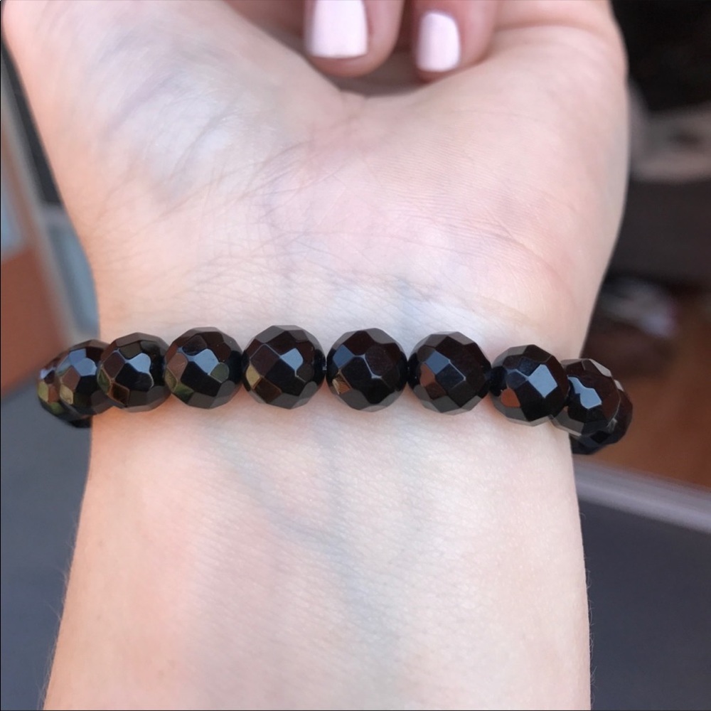 Evil Eye black agate beaded stretch bracelet - Picture 8 of 14